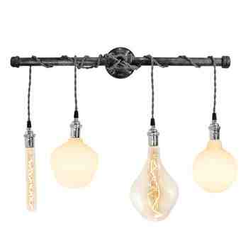 Lang Machine Age 4-Light Wall Sconce, TBW-Black & White Cotton Twist Cord, NS-Nickel With No Switch | Shown with Tala Lamps (left to right) Totem II, Enno, Voronoi II, Porcelain III