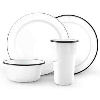 Set of 4 Enamel Dinnerware Set, 250-White