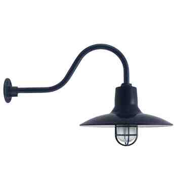 16" Dominion Nautical LED, 705-Navy, CGG-Standard Cast Guard, RIB-Ribbed Glass, G22 Gooseneck Arm