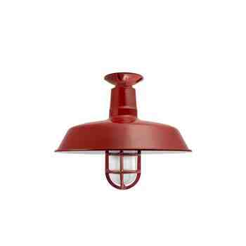 16" The Original™ Nautical LED Flush Mount, 400-Barn Red, TGG-Heavy Duty Cast Guard, RIB-Ribbed Glass