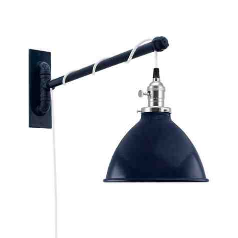 8" Gladstone Swing Arm Sconce, 705-Navy, Nickel Socket with Knob Switch, Arm in 705-Navy, SWH-Standard White Cord, Nostalgic Edison-Style 40W 1910 Era Bulb